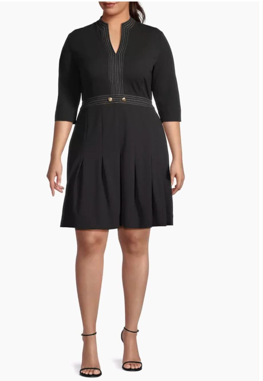 MING WANG NWT Pleated Knee-Length Black Dress // L